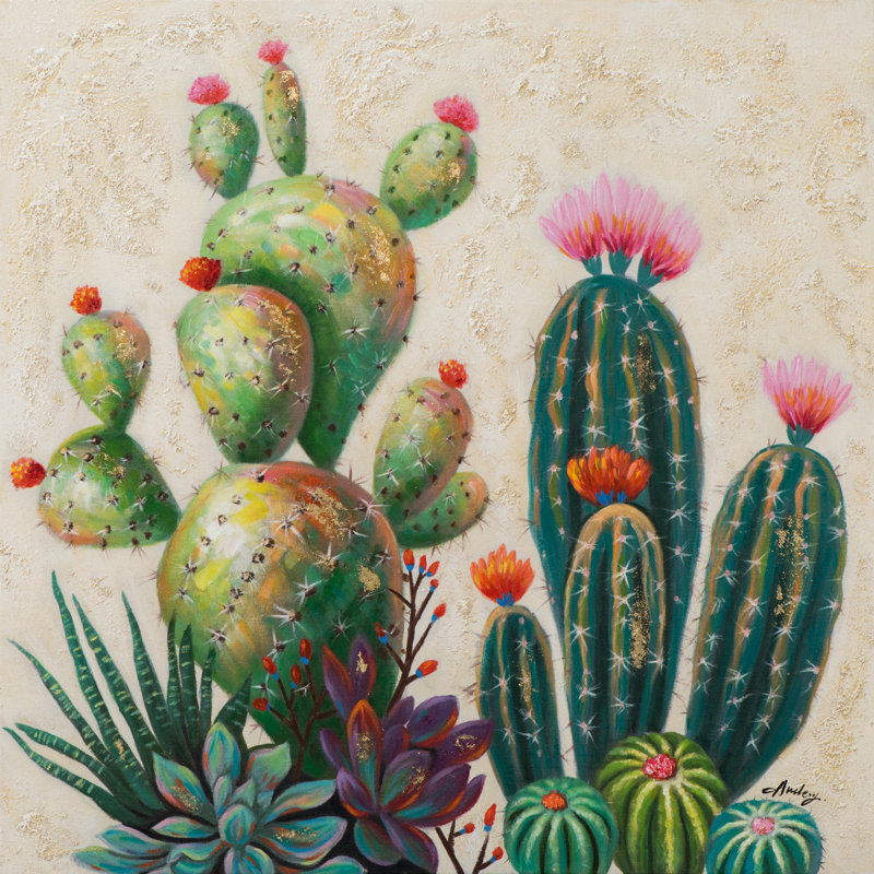 East Urban Home Cactus Variation Acrylic Painting Print on Canvas